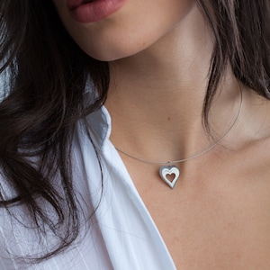 Stainless Steel Love Heart Necklace: Dainty 3D Wire Choker