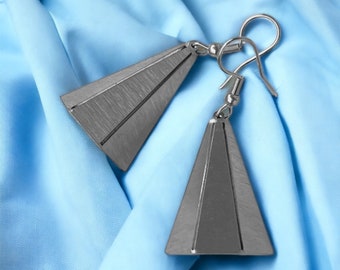 Stainless steel Origami Pyramid earrings, Geometric 3D minimalist jewelry, Dainty unique earrings,  Jewelry for her, Mother's special gift