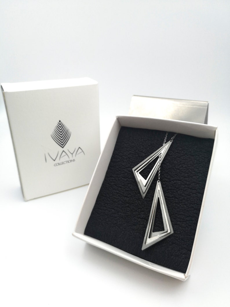 Geometric lariat necklace with no claspr Shining hypoallergenic pendant Stainless steel Triangles necklace Y necklace