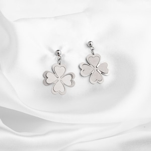 Four Leaf Clover Stud Earrings, Stainless steel minimalist jewelry, Minimalist 3d special shining earrings, Dainty lucky clover earrings image 1