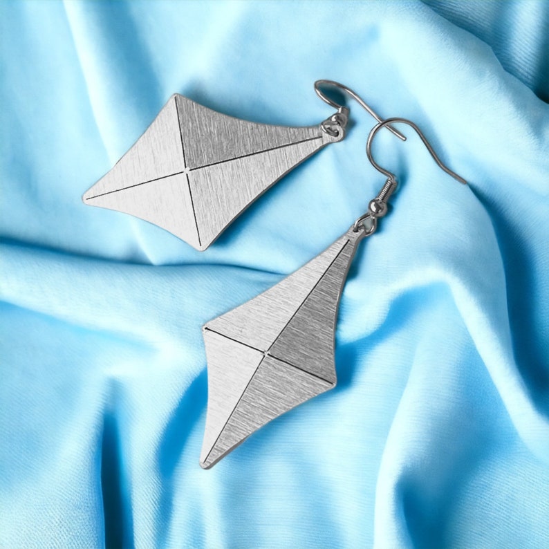 Stainless steel Origami Kite earrings, Geometric 3D shining jewelry, Minimalist earrings, Dainty jewelry for her, Waterproof jewelry image 1