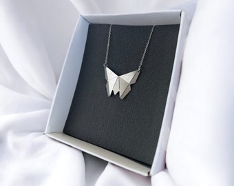 Origami Butterfly necklace • Geometric stainless steel minimalist jewelry with 3d design and special shining effect • Waterproof jewelry