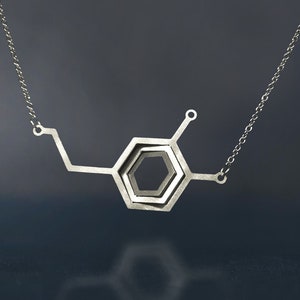 Dopamine Molecule necklace • Geometric stainless steel minimalist jewelry with 3d design and special shining effect • Psychology Gift