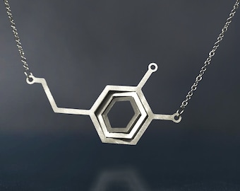 Dopamine Molecule necklace • Geometric stainless steel minimalist jewelry with 3d design and special shining effect • Psychology Gift