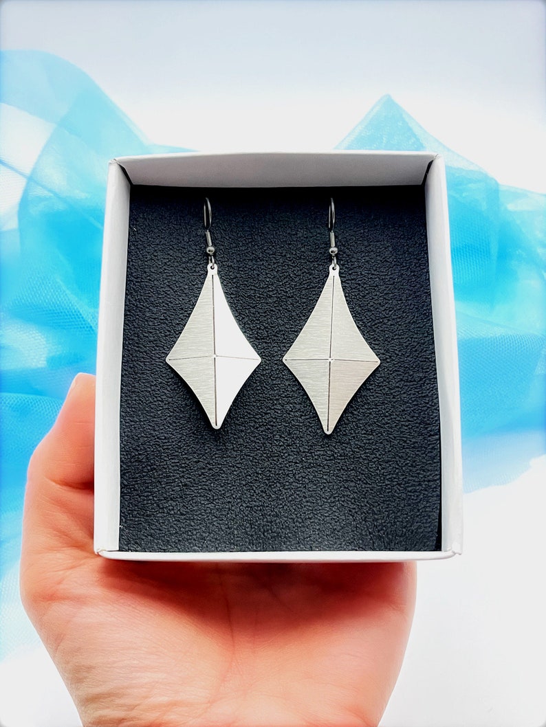 Stainless steel Origami Kite earrings, Geometric 3D shining jewelry, Minimalist earrings, Dainty jewelry for her, Waterproof jewelry image 4