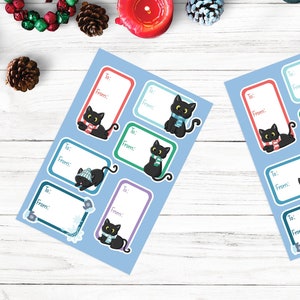 Christmas Holiday Winter Kitten Cat Present Sticker Tags