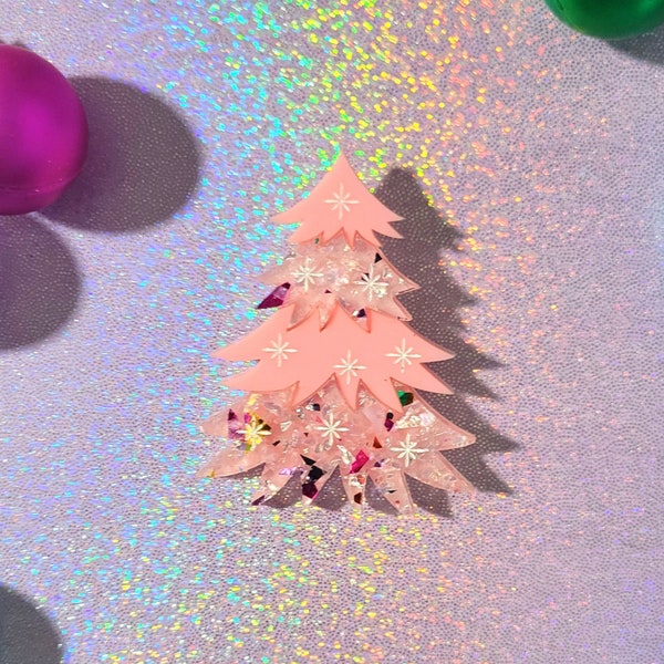 Festive Winter Multi-Colored Christmas Party Tree Brooch