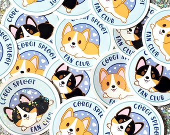 Corgi Sploot Fan Club Vinyl Stickers, Gloss and Holographic