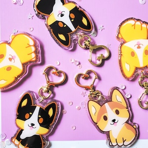 Original Color, Tri-Color and Sable Color Sitting Corgi Keychains