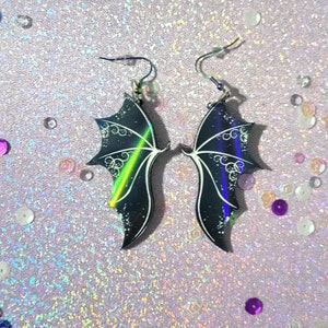 Cute Dragon Wing Dangle Earrings, Colorful Dragon Earrings, Long Live Dragon Earrings, DND earrings