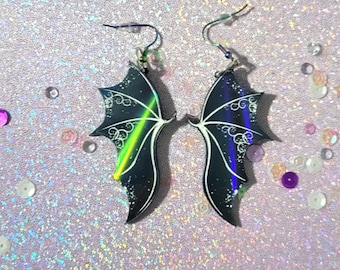Rainbow Iridescent Dragon Wing Dangle Earrings