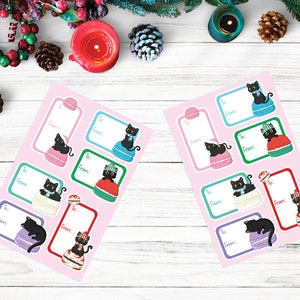 Christmas Festive Holiday Winter Kitten Cats on Macarons Present Sticker Tags