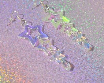 Iridescent Star Dangle Earrings, Star Earrings, Colorful Star Earrings