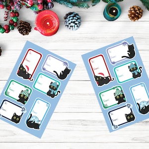 Christmas Festive Holiday Winter Kitten Cat Present Sticker Tags