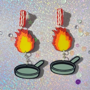 Anime Inspired Earrings, Anime Fire Mascot Earrings, Anime Fire Castle Earrings, Cooking Earrings