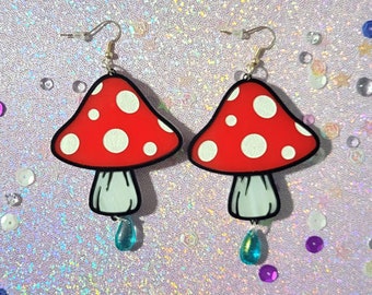 Mushroom Earrings, Cottagecore Earrings, Acrylic Earrings, Woodland Earrings