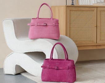 Bolso de ante rosa, bolso de mano de ante rojo, bolso de oficina, bolso de ante para el día a día, bolso de hombro de ante natural, bolso de mano de ante, bolso de ante marrón, bolso de diseñador