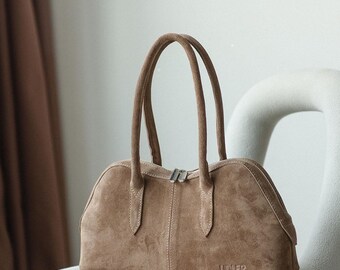 Borse da donna in pelle scamosciata beige Borsa capiente Borsa a tracolla semplice Accessori eleganti