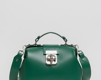 Bolso de médico vintage, bolso de mano de cuero hecho a mano, monedero antiguo, bolso elegante con asa superior