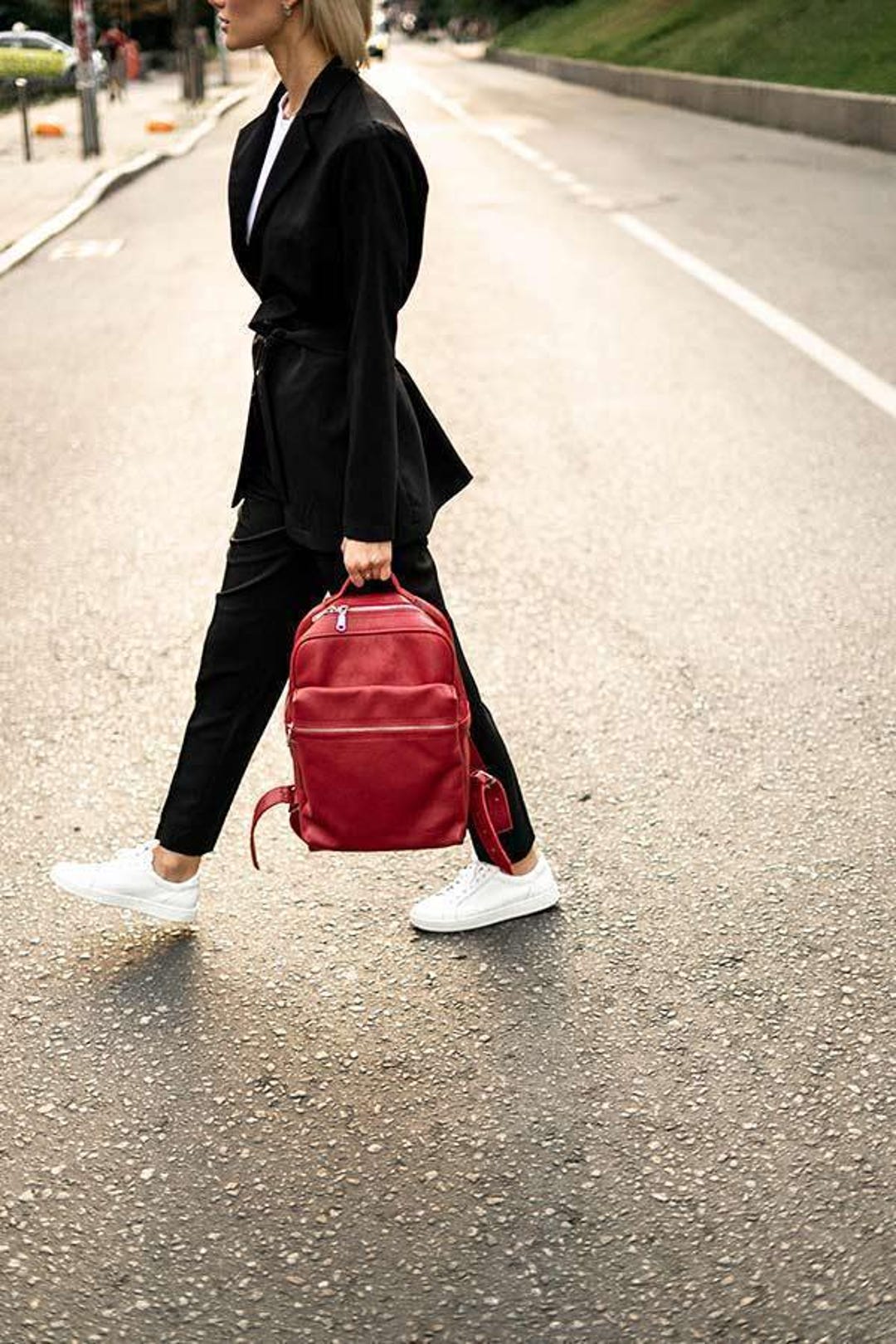 Red Leather Backpack Leather Laptop Bag Big Every Day Knapsack - Etsy