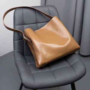 Bruine draagtas Belachelijk ruime bruine shopper schoudertas Damesshopper leren schoudertas Eenvoudige leren tas