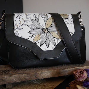 Sac à bandoulière Fleurs / Sac besace / Sac à rabat / Sac similicuir