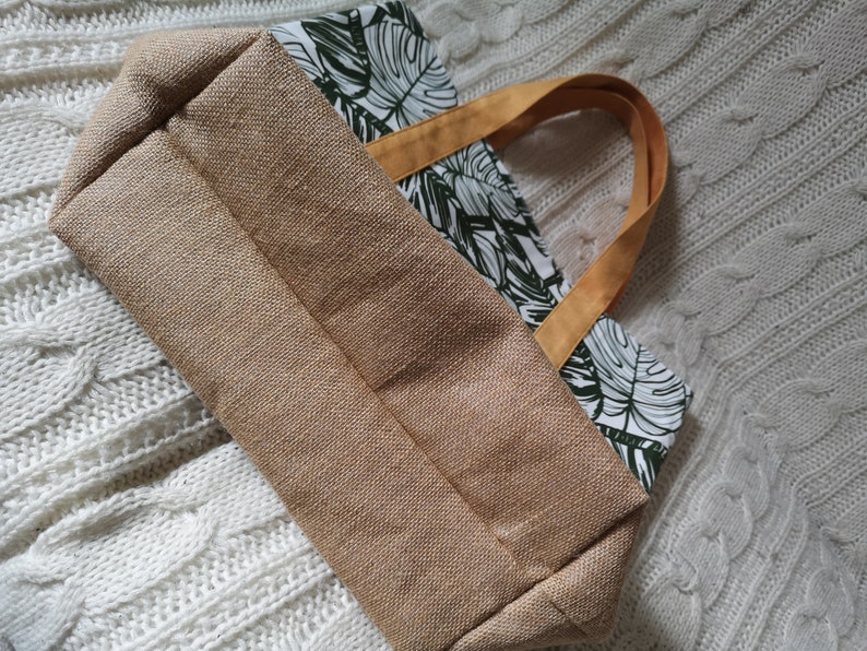 Tote bagtropical leaf printed beach bagburlap