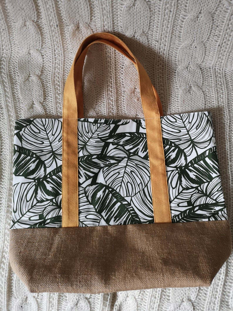 Tote bagtropical leaf printed beach bagburlap