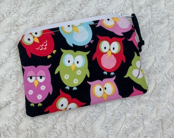 Owl Zipper Bag,Travel Pouch, Small Coin/Card Bag, Toiletry Bag, Cosmetic Makeup Bag, Handmade Gift, Small Wallet, Purse Organizer, Homemade