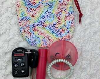 Rainbow Dots Zipper Bag, Change Purse, On the Go Bag, Gadget Bag, Coin Purse, Makeup Bag, Round Bottom Travel Pouch, Multipurpose Bag,Clutch