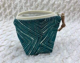 Teal and Cream Mini Bag/Pouch, Small Zipper Pouch, Customizable Purse Organizer,Cosmetic/Makeup Bag, Coin Purse,Handmade Gift, Fabric Wallet
