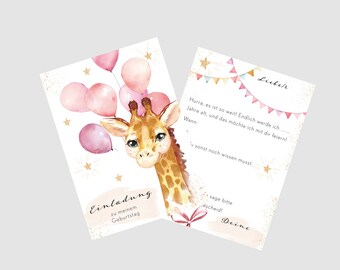 Einladungskarten Kindergeburtstag | Aquarell Giraffe | A6| Set