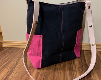 Waxed Canvas Crossbody Bag, Crossbody Tote, Travel Bag, Field Bag leather