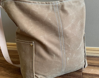 Waxed Canvas Crossbody Bag, Crossbody Tote, Travel Bag, Field Bag leather
