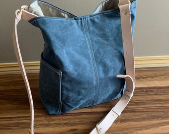 Waxed Canvas Crossbody Bag, Crossbody Tote, Travel Bag, Field Bag leather