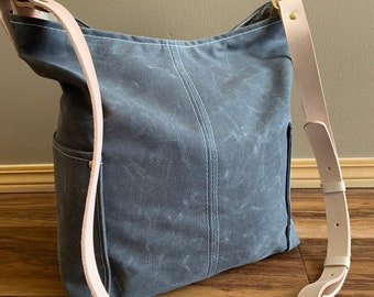 Waxed Canvas Crossbody Bag, Crossbody Tote, Travel Bag, Field Bag leather