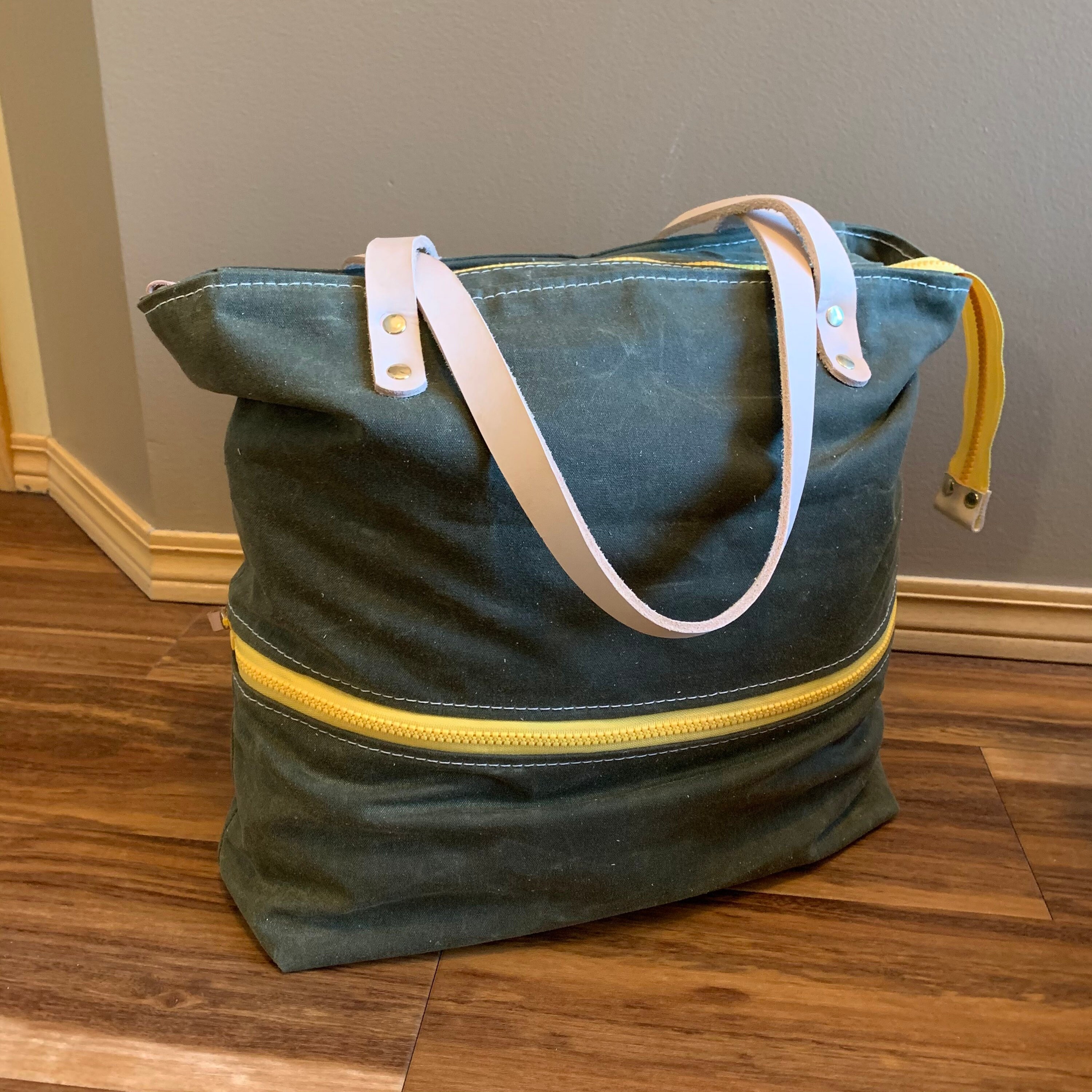 Expandable Waxed Canvas Zippered Tote Bag Market Tote Travel Etsy UK