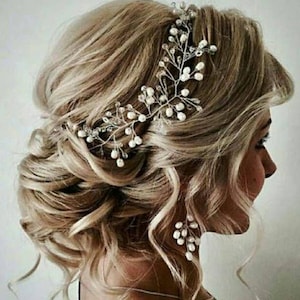 Wedding Hair Accessories Elegant Crystal Rhinestones and Pearl Bridal Hair Vine Wedding Hairpiece Bridal Party Headpiece image 1