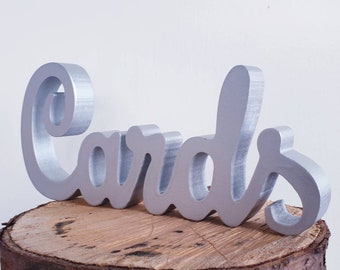 Wooden Silver, Silver Glitter or Rose Gold Glitter Card Sign - Wooden Letters - Wedding Decorations - Wooden Free Standing Wedding Sign