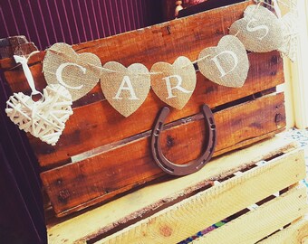 Hessian Heart Card Bunting - Heart Bunting for Card Case or Crate - Wedding Decor - Wedding Post Box - Banner Heart Garland Burlap Bunting