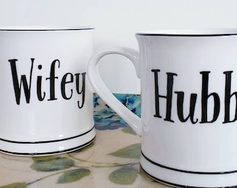 Hubby Wifey Mugs - Wedding Gift - His and Her Mugs - Coffee Mugs