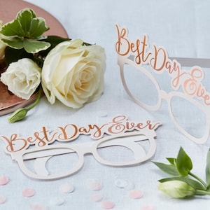 Rose Gold Best Day Ever Glasses - Wedding Accessories - Wedding Photo Prop - Party Decor - Table Decoration