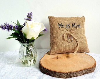 Mr & Mrs or Lace Ring Bearer Pillow - Rustic Wedding Ring Pillow - Rustic Wedding Decor - Ring Bearer Cushion - Ring Pillow