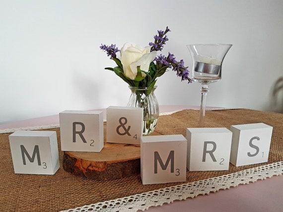 Mr And Mrs Scrabble Block Letters Small Letter Wood Blocks Etsy