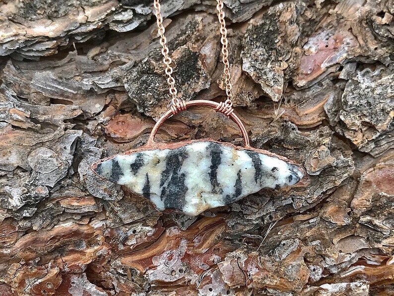 raw zebra jasper necklace unique crystal necklace