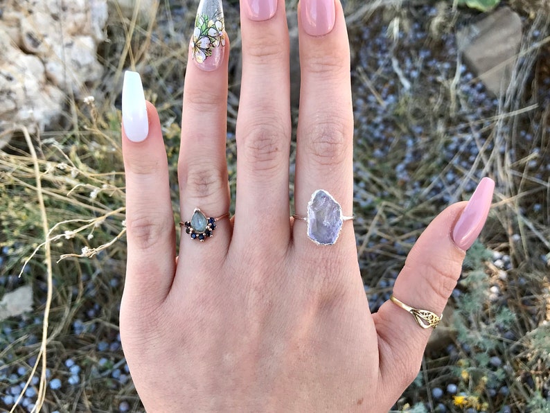 silver birthstone ring raw amethyst ring