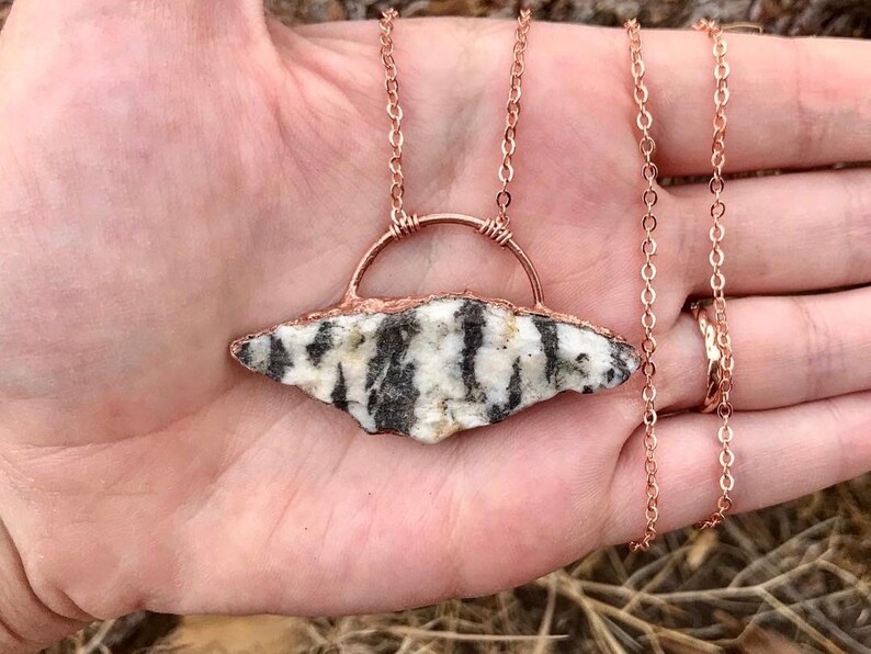 raw zebra jasper necklace unique crystal necklace