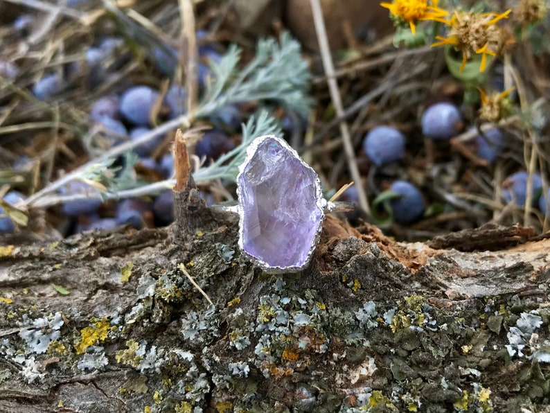 silver birthstone ring raw amethyst ring