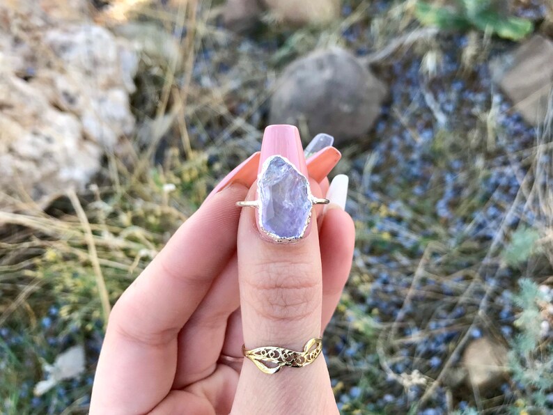 silver birthstone ring raw amethyst ring