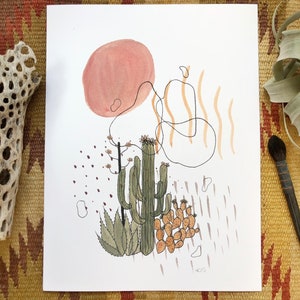desert print-cacti wall art-watercolor cactus print-minimal art-minimal desert print-southwest modern-modern print-boho wall print